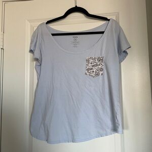 Light Blue Short Sleeve Tee with Patterned Pocket